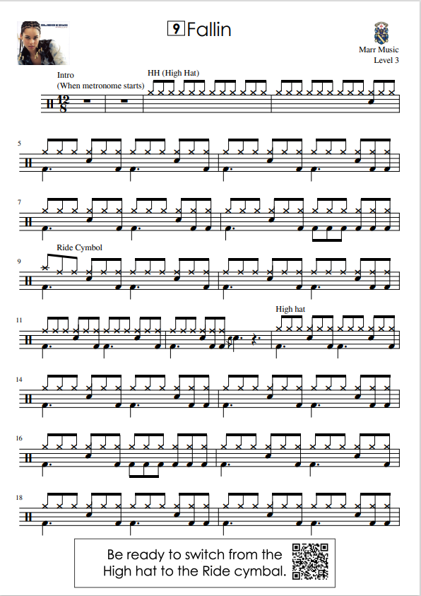 an image of the drums section, music sheet.
